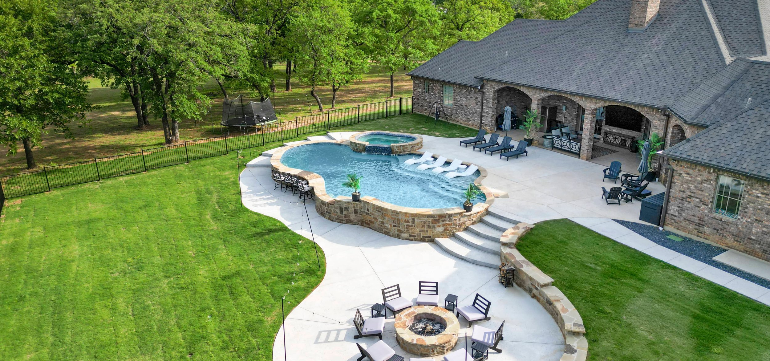 Aerial freeform pool with spa and fire pit